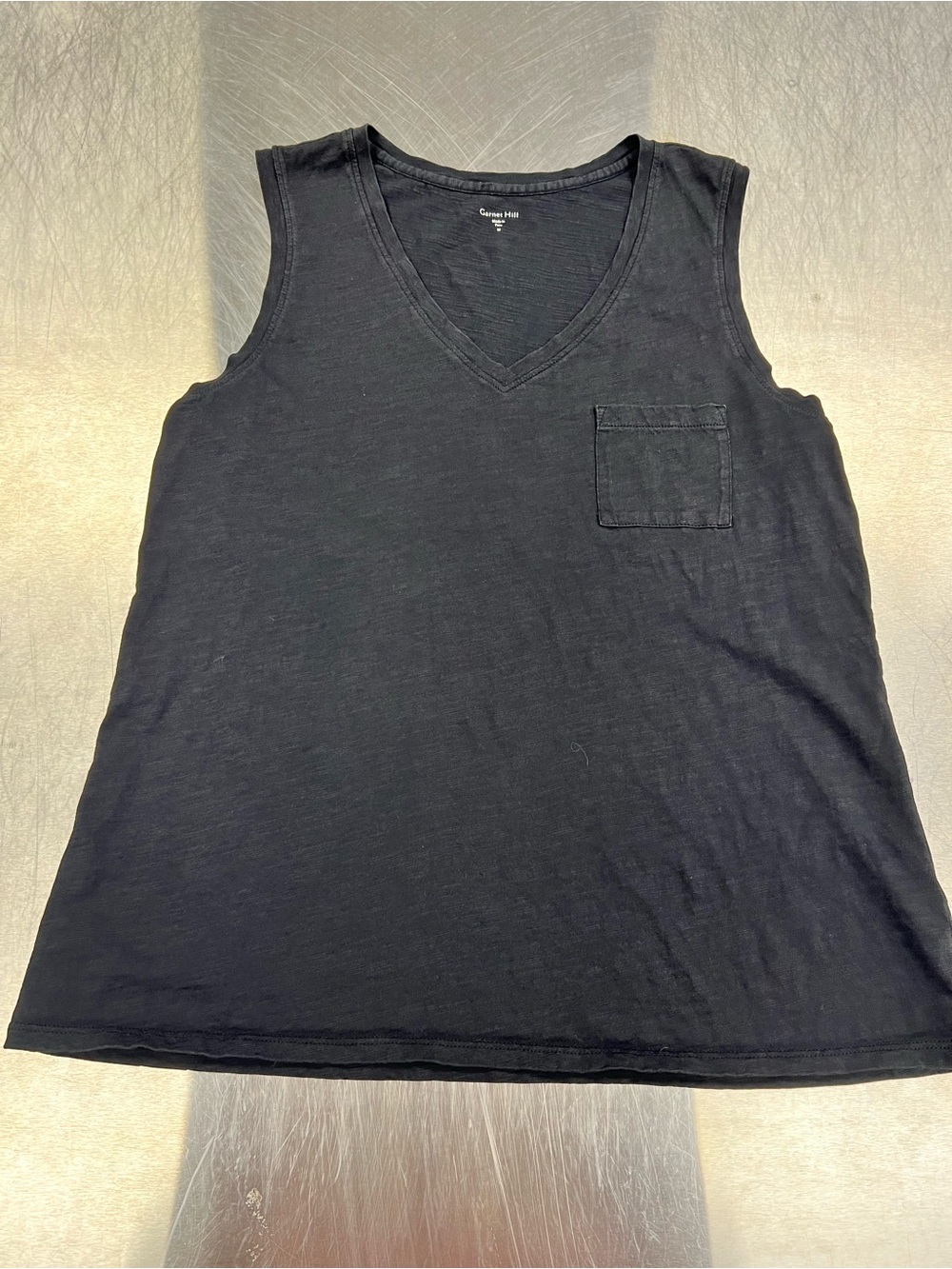 Garnet Hill Black V-Neck Sleeveless Pocket Tank Women’s Medium